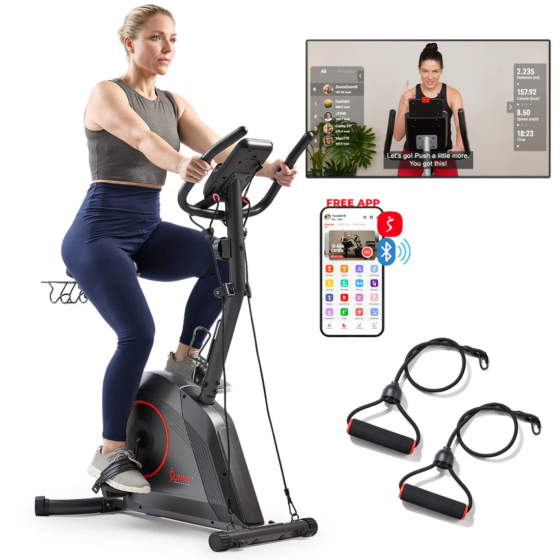 16-Level Magnetic Resistance Upright Bike with workout bands