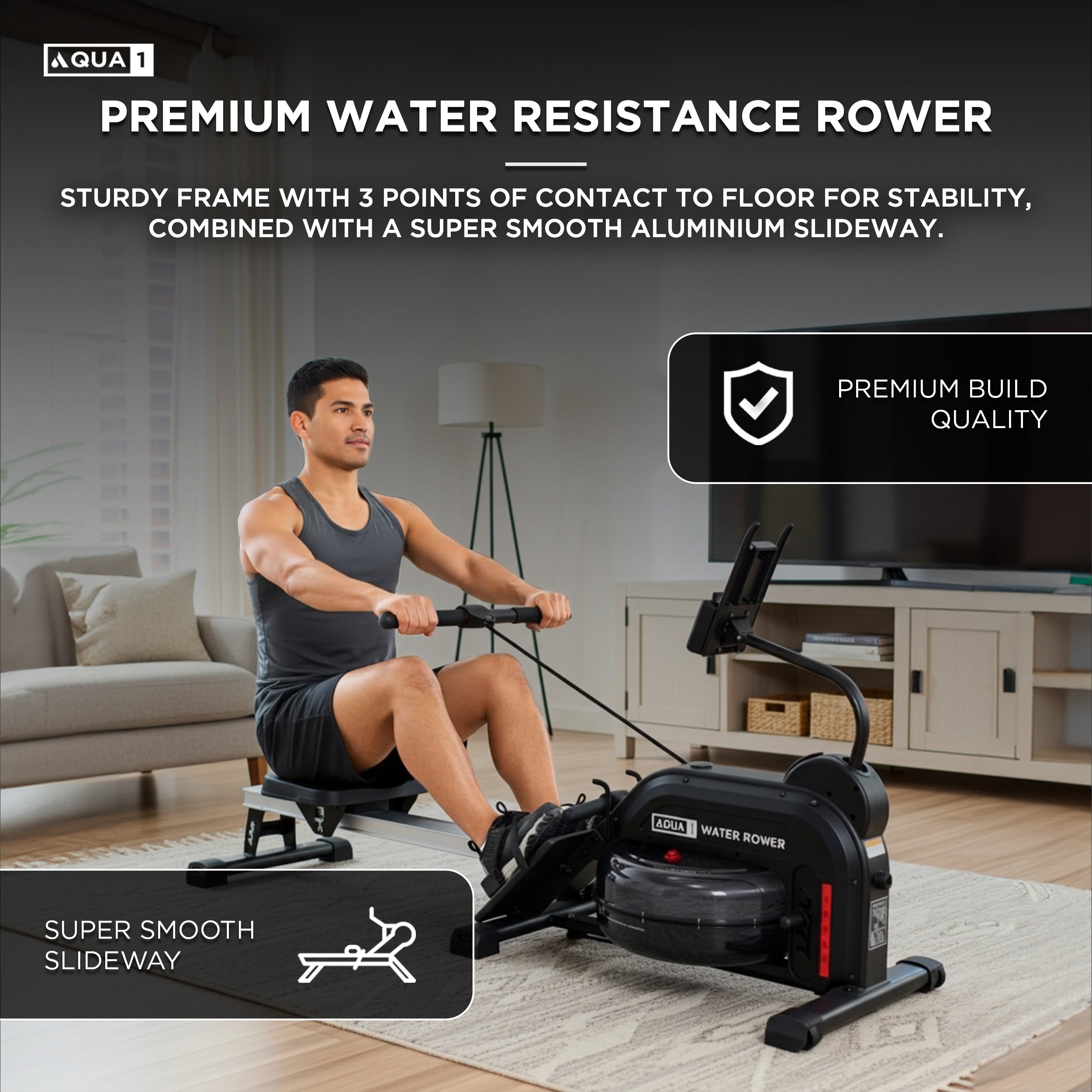 Aqua 1 Water Resistance Rowing Machine - Water and Elastic Dual Resistance Rower for Home Use, 11 Readout LCD Monitor
