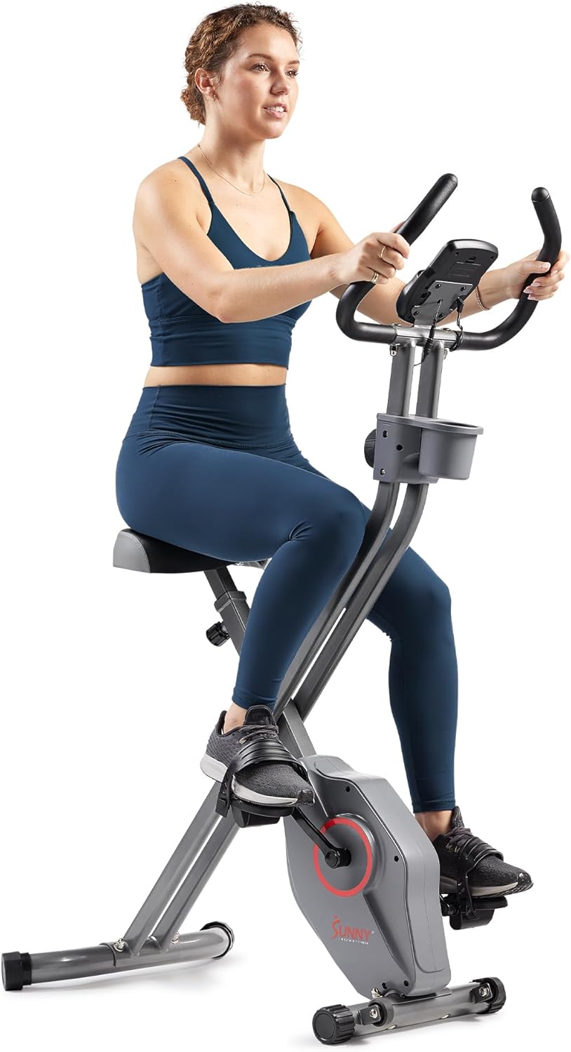 Sunny Health & Fitness Smart Folding X-Bike, Portable Compact Exercise Bike for Indoor Cycling Workout