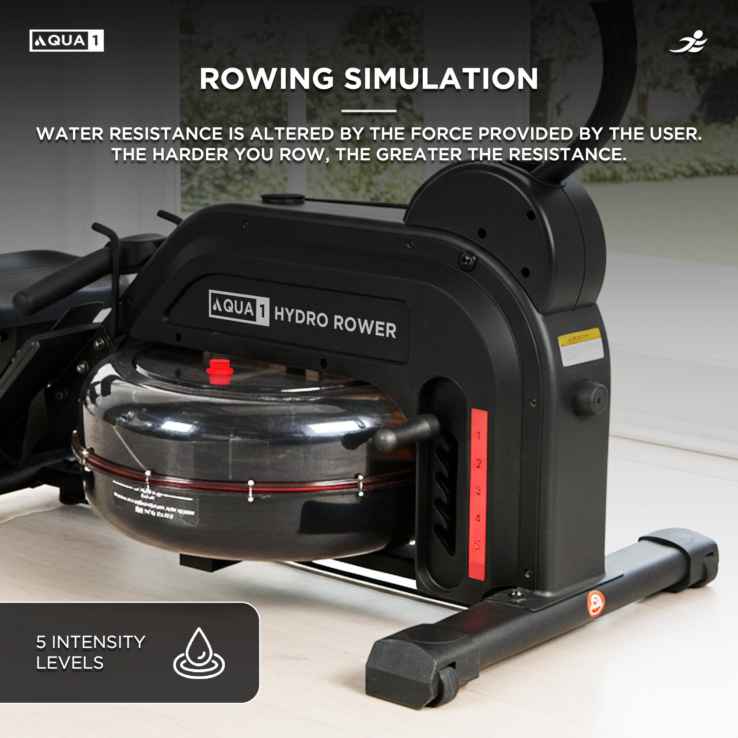 Aqua 1 Water Resistance Rowing Machine - Water and Elastic Dual Resistance Rower for Home Use, 11 Readout LCD Monitor