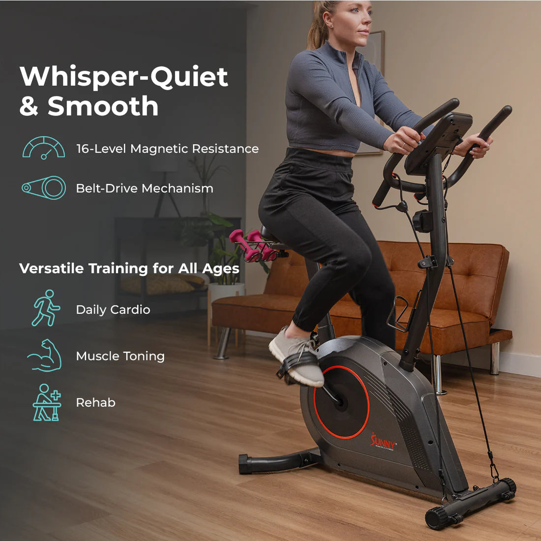 16-Level Magnetic Resistance Upright Bike with workout bands