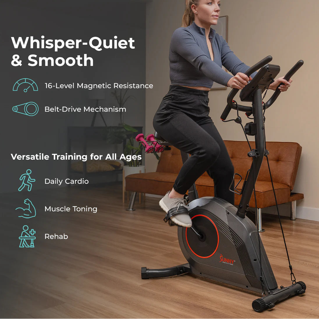 16-Level Magnetic Resistance Upright Bike with workout bands