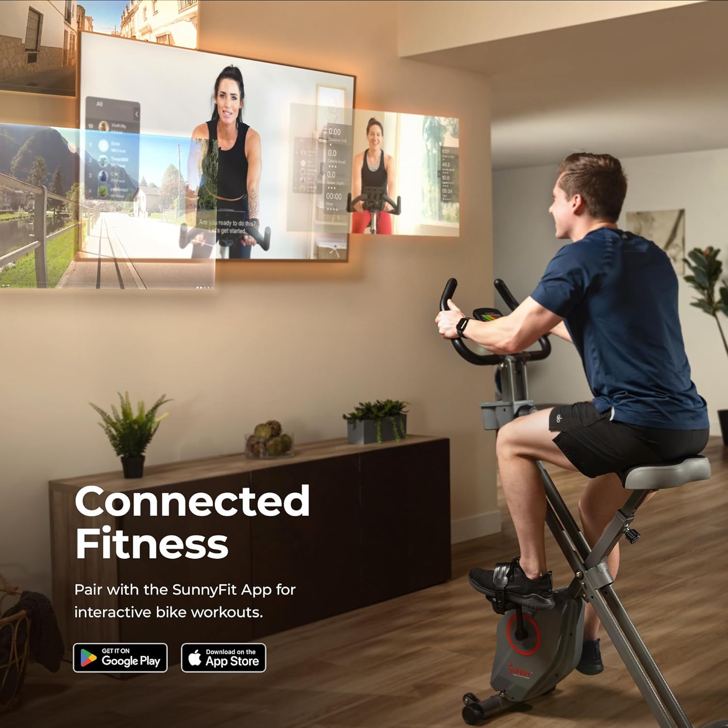 Sunny Health & Fitness Smart Folding X-Bike, Portable Compact Exercise Bike for Indoor Cycling Workout