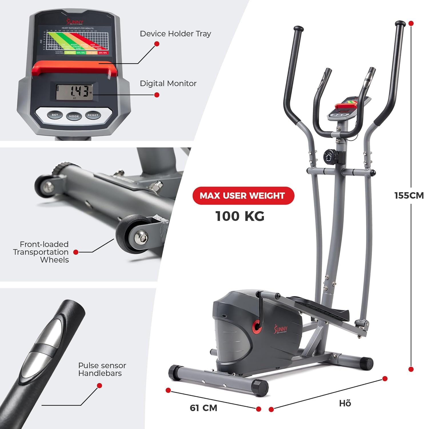 Sunny Health & Fitness Performance Compact Elliptical Machine