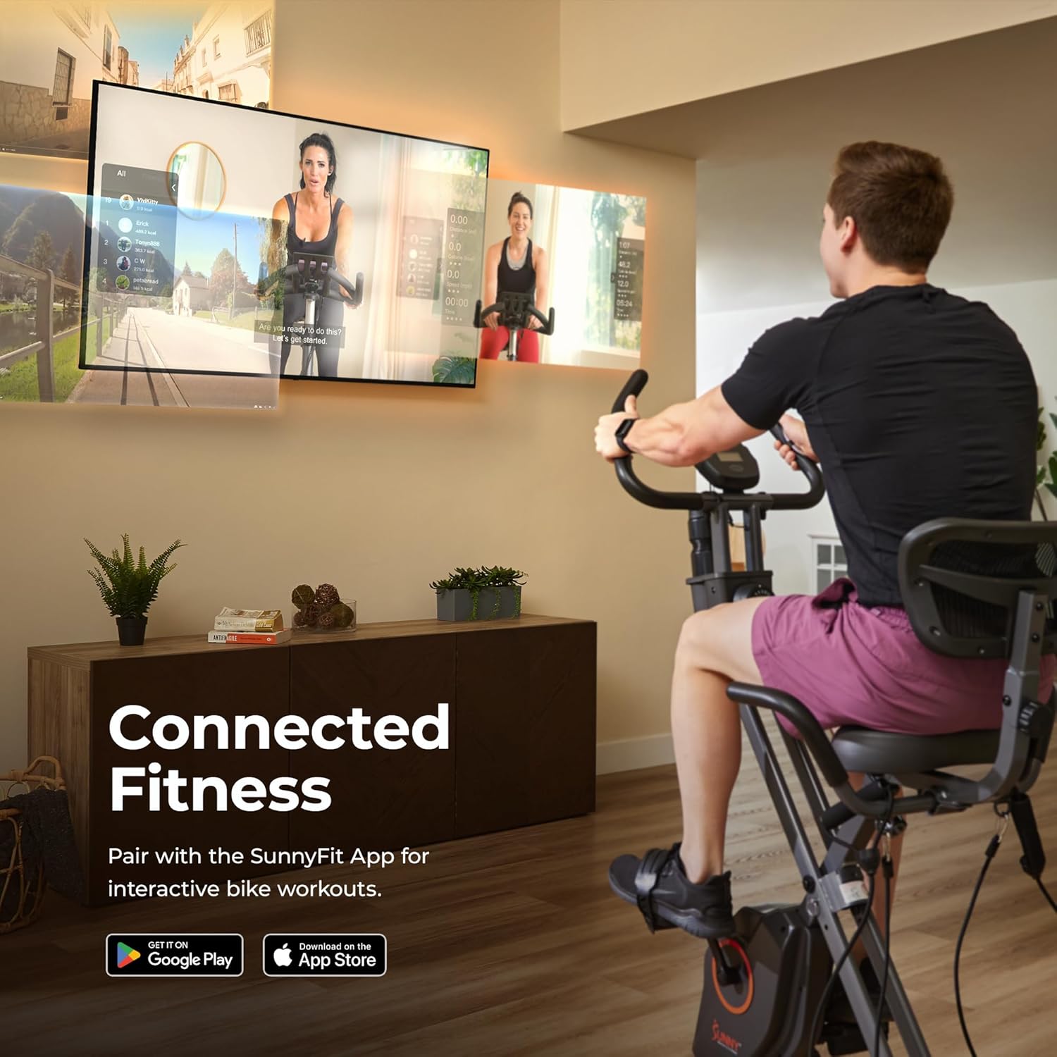 Sunny Health & Fitness Foldable Magnetic Stationary Exercise X-Bike Pro