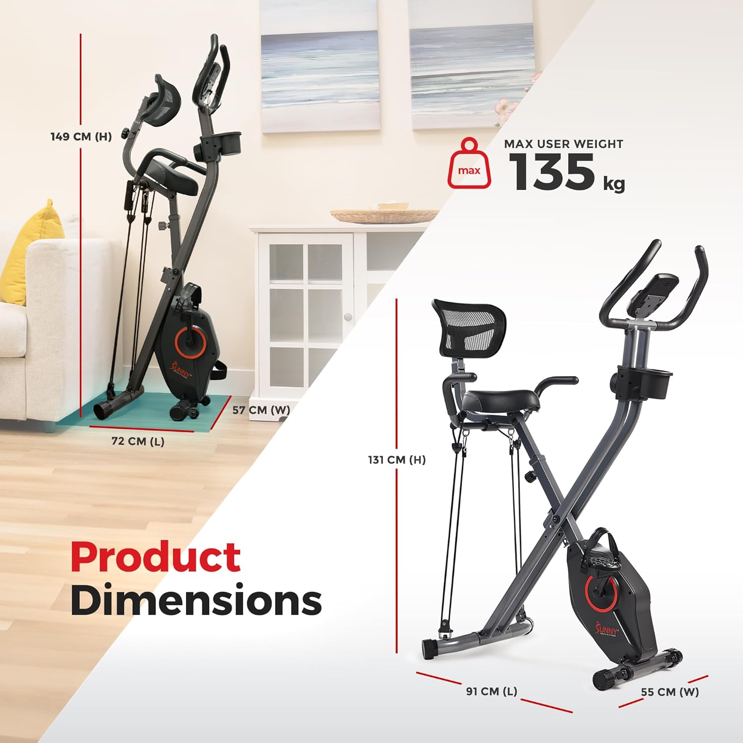 Sunny Health & Fitness Foldable Magnetic Stationary Exercise X-Bike Pro