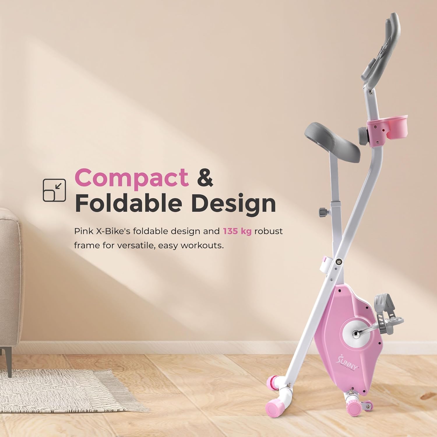 Sunny Health & Fitness Smart Folding X-Bike, Compact Exercise Bike for Indoor Cycling Workout