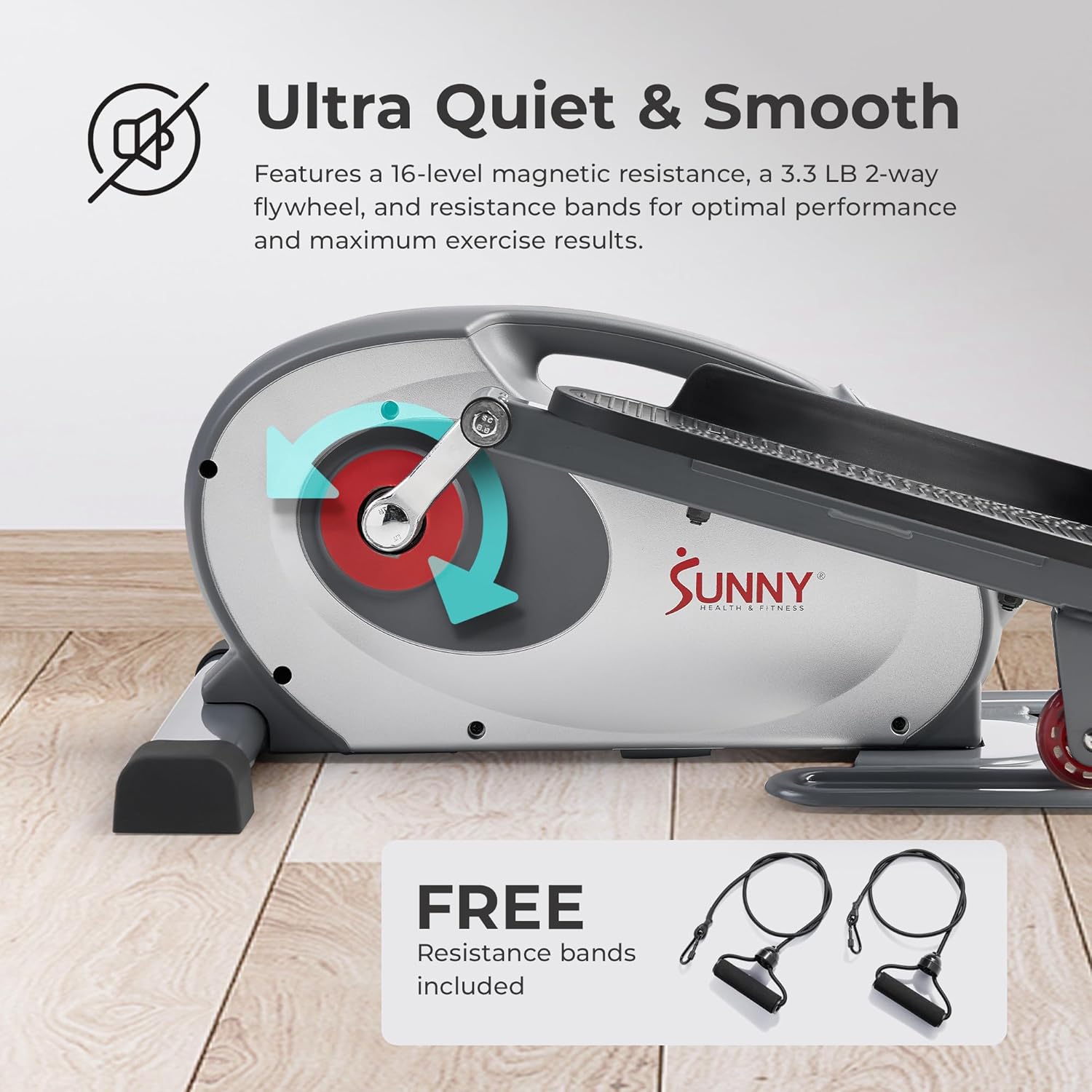 Sunny Health & Fitness Smart Mini Elliptical w/Resistance Bands