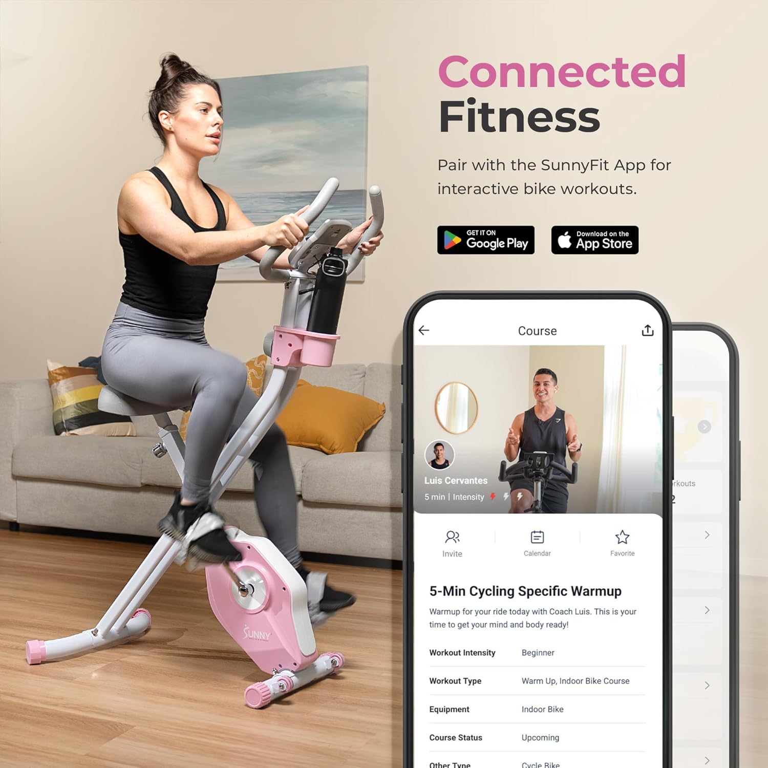 Sunny Health & Fitness Smart Folding X-Bike, Compact Exercise Bike for Indoor Cycling Workout