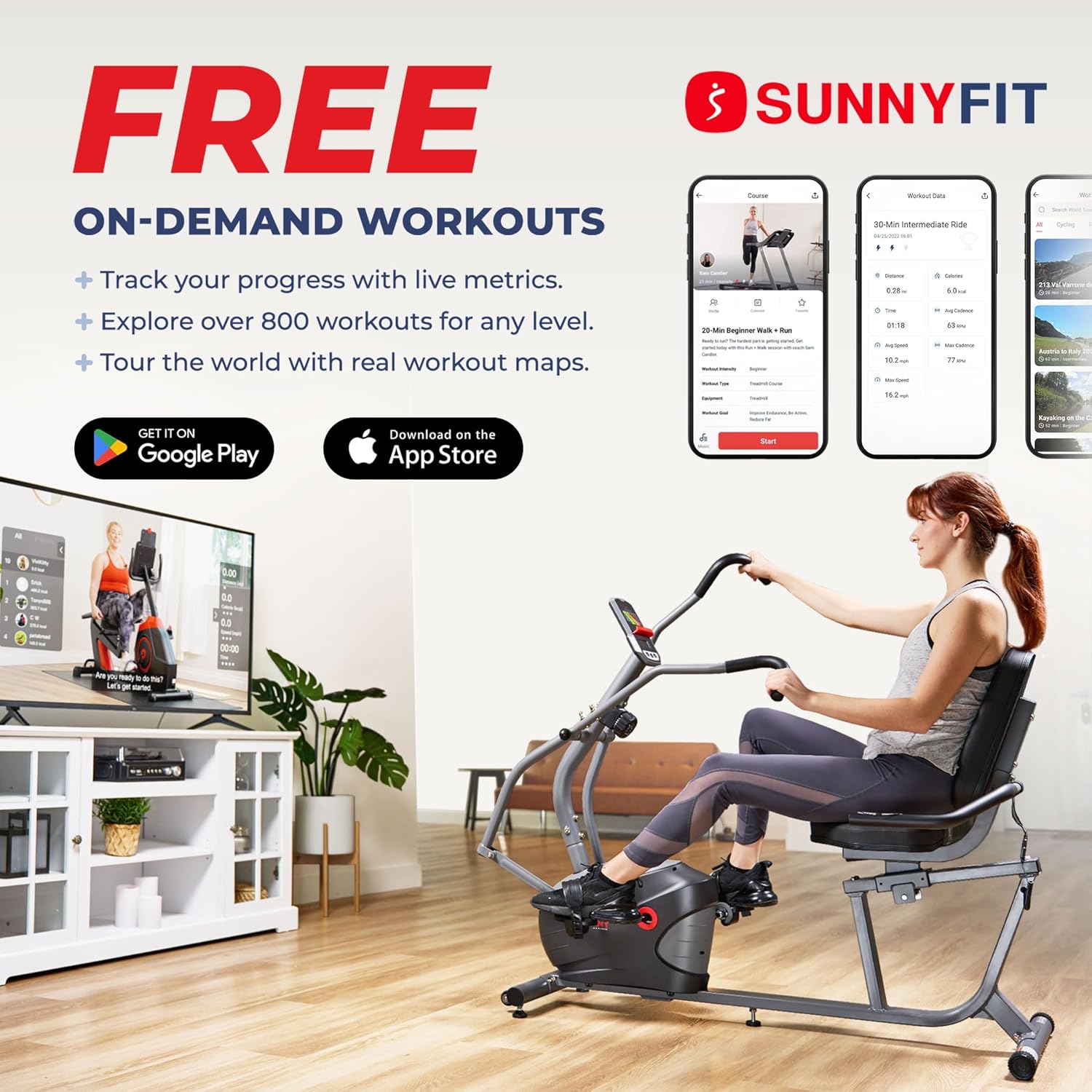 Sunny Health & Fitness Performance Interactive Recumbent Bike with Arm Exerciser