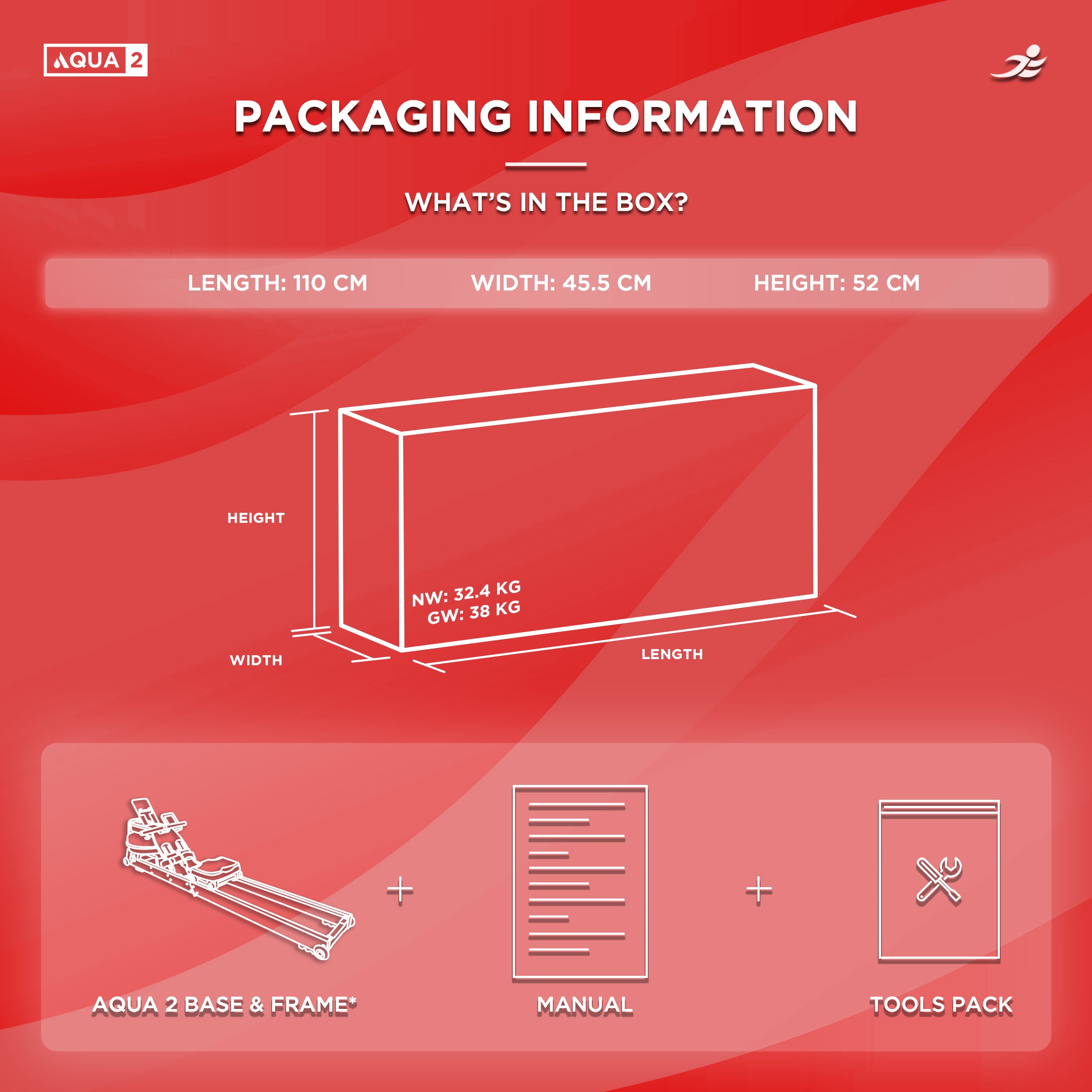 Aqua 2 Water Resistance Wooden Rowing Machine - Foldable Hydro Resistance Rower for Home Use, 9 Readout LCD Monitor