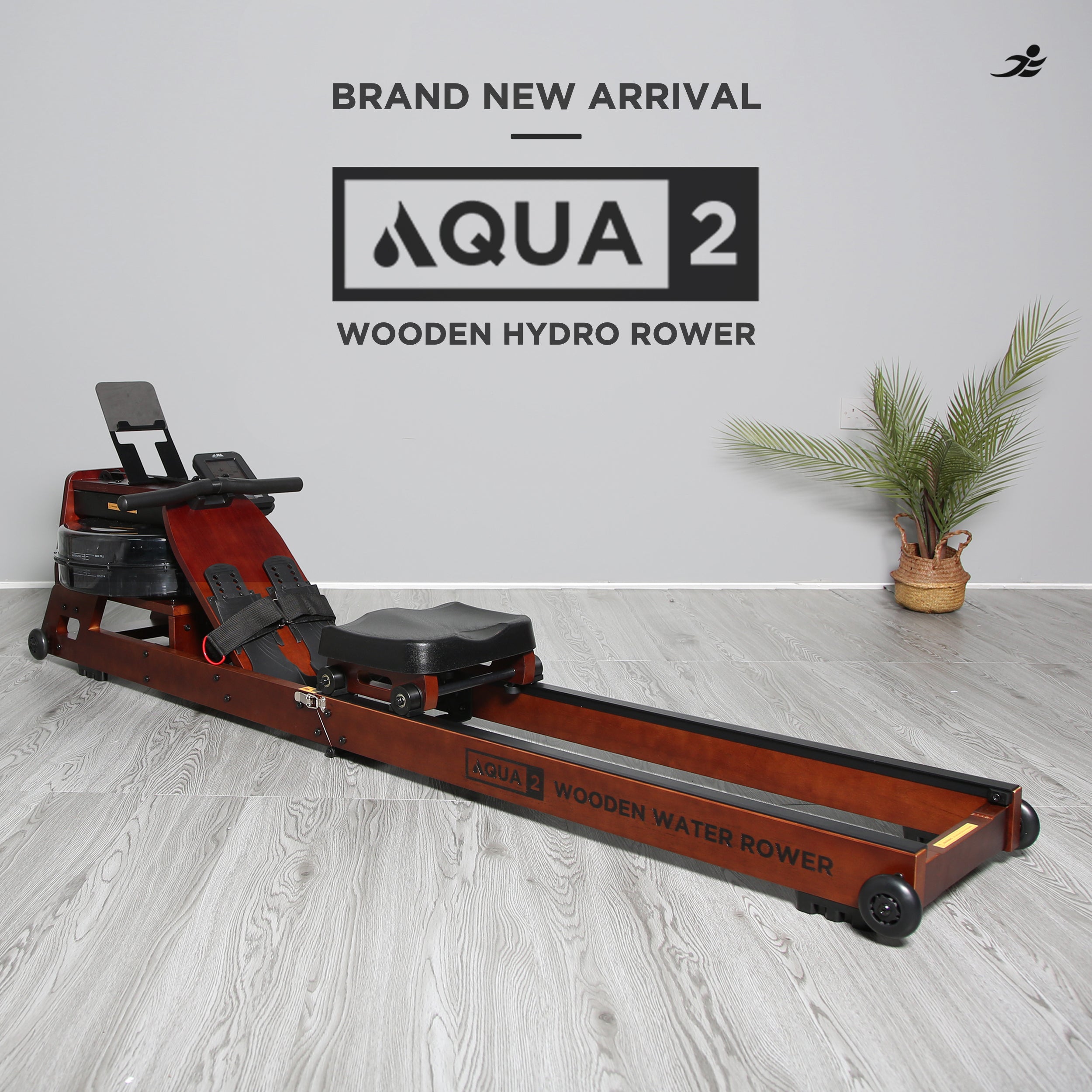 Aqua 2 Water Resistance Wooden Rowing Machine - Foldable Hydro Resistance Rower for Home Use, 9 Readout LCD Monitor