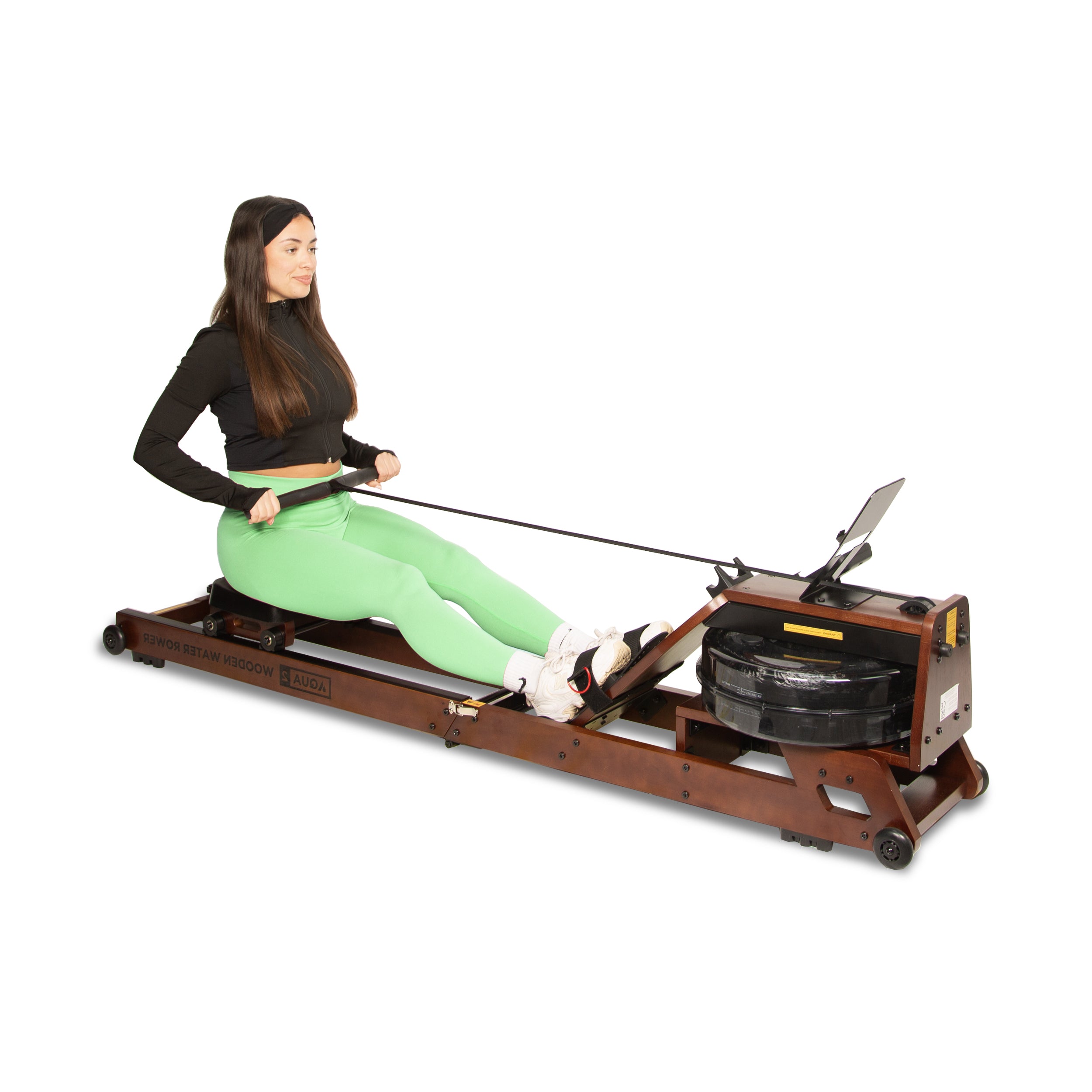 Aqua 2 Water Resistance Wooden Rowing Machine - Foldable Hydro Resistance Rower for Home Use, 9 Readout LCD Monitor