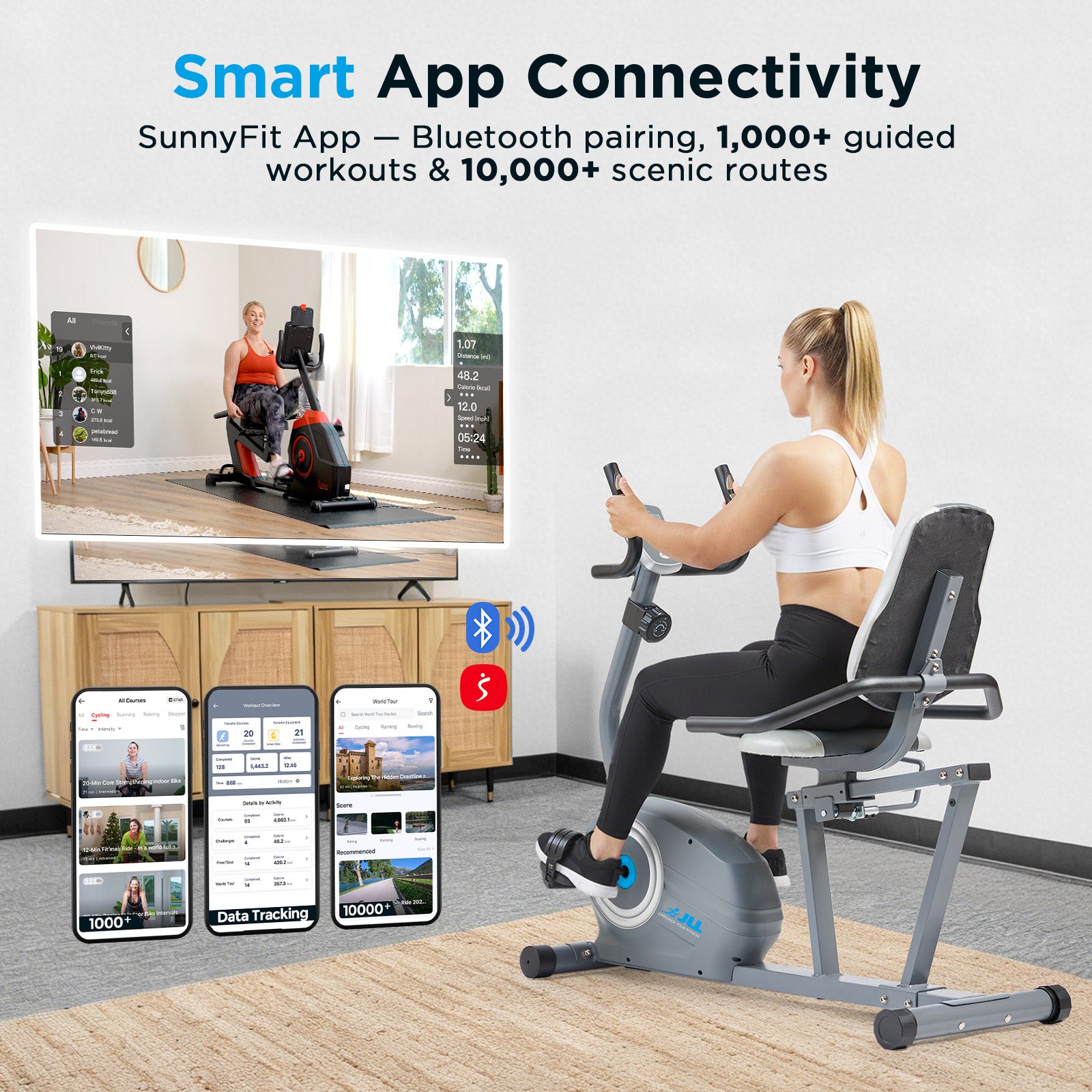 JLL Fitness Essentials Series Magnetic Smart Recumbent Bike