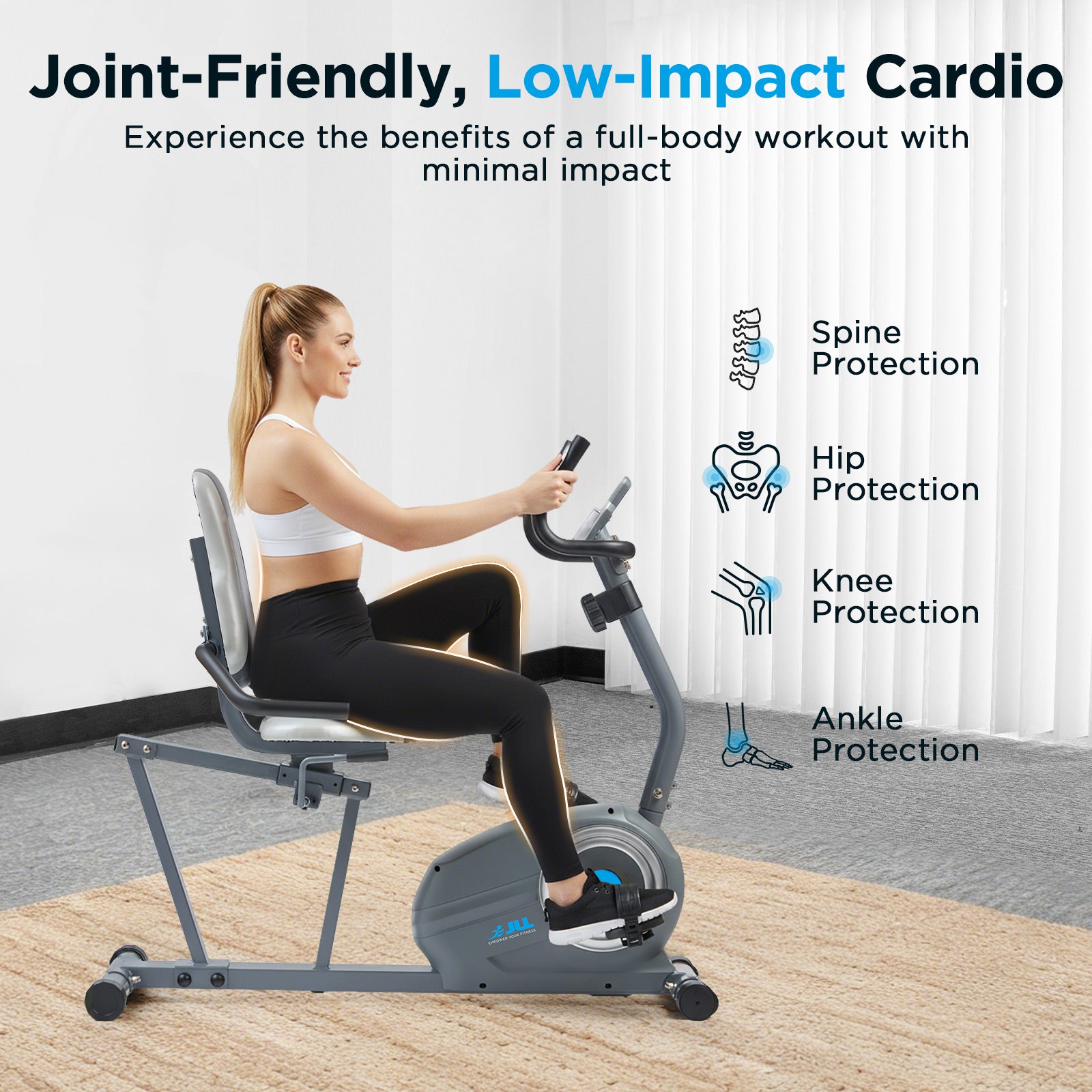 JLL Fitness Essentials Series Magnetic Smart Recumbent Bike