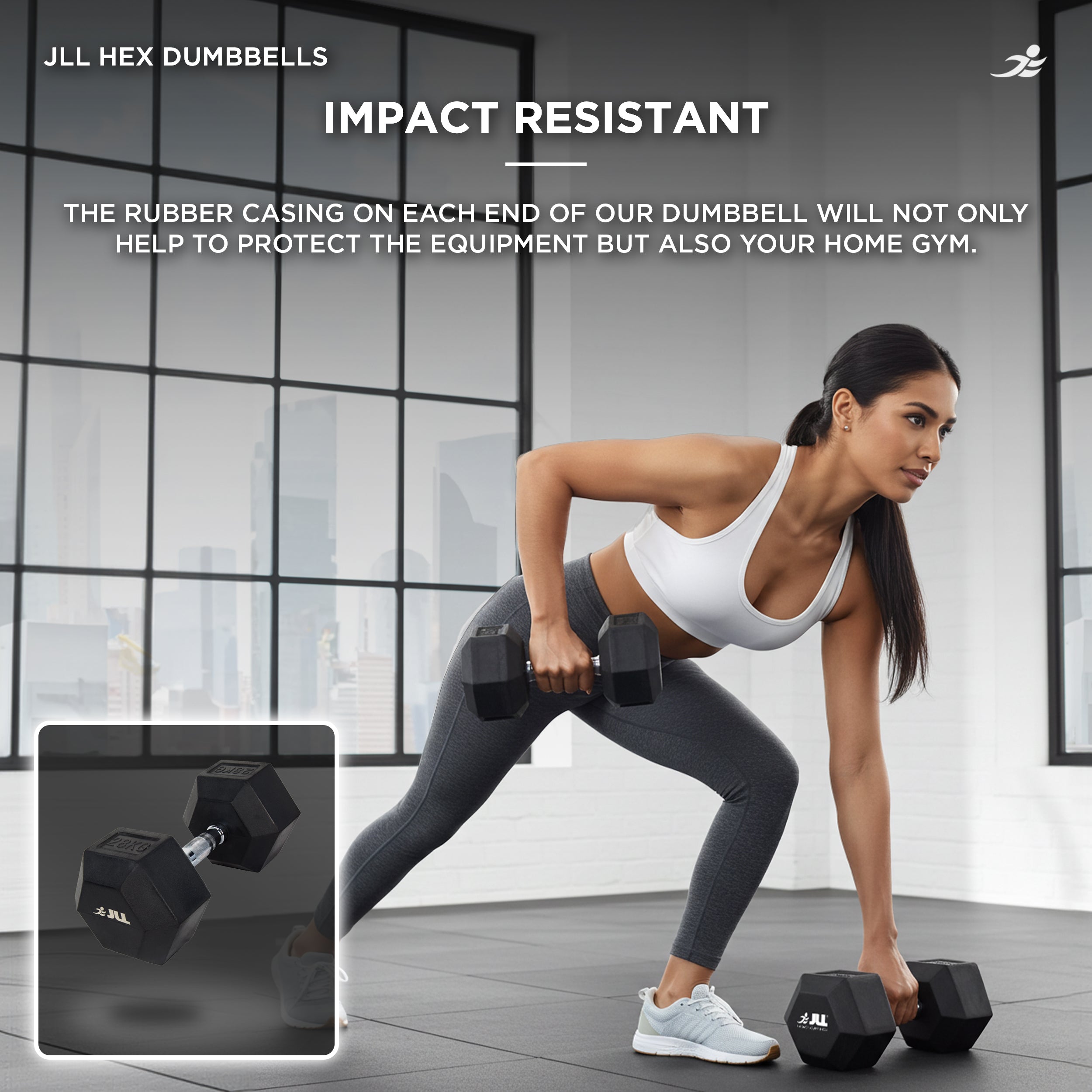 Rubber Hex Dumbbells 4kg - 32kg