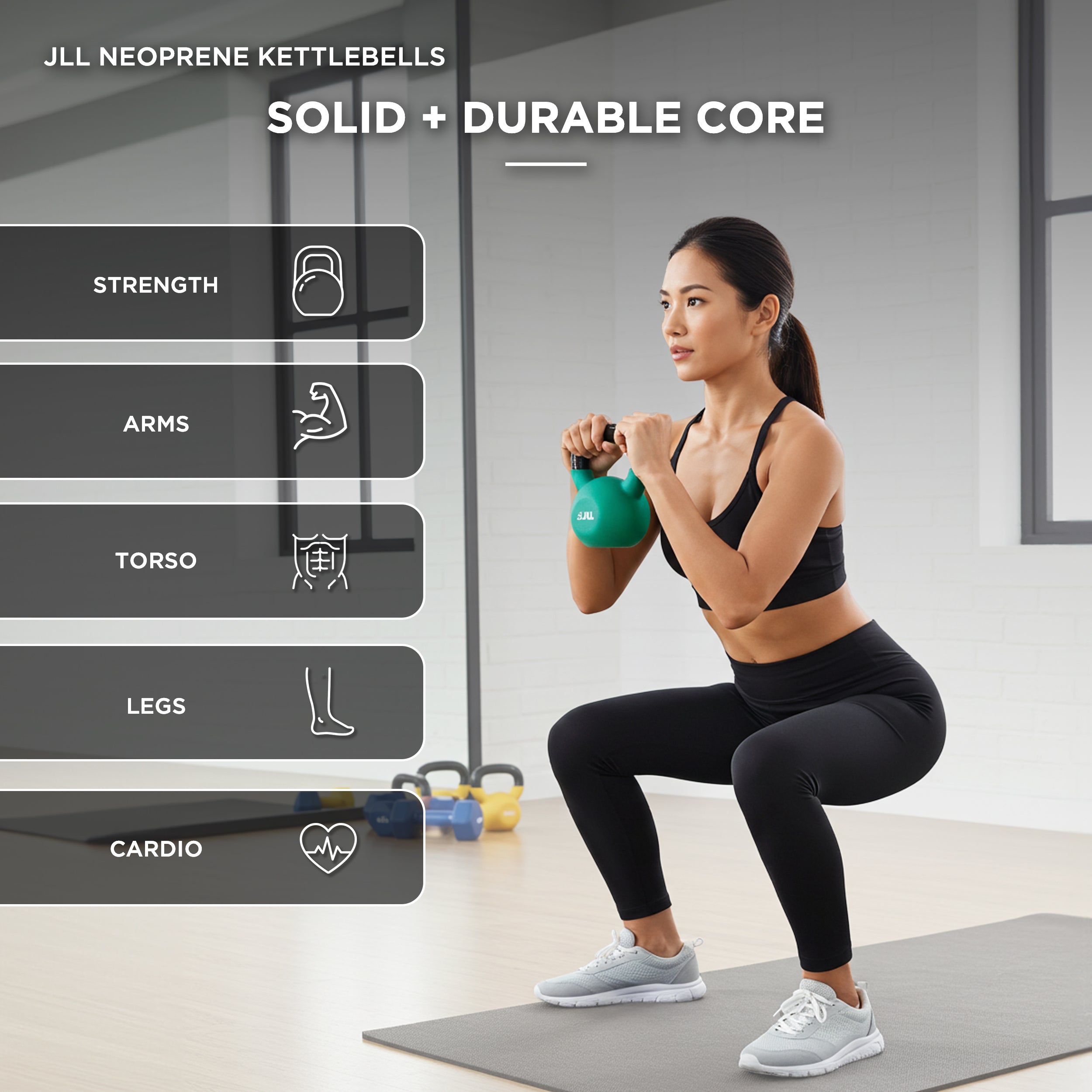 Neoprene Covered Cast Iron Kettlebells 4kg, 8kg + 12kg