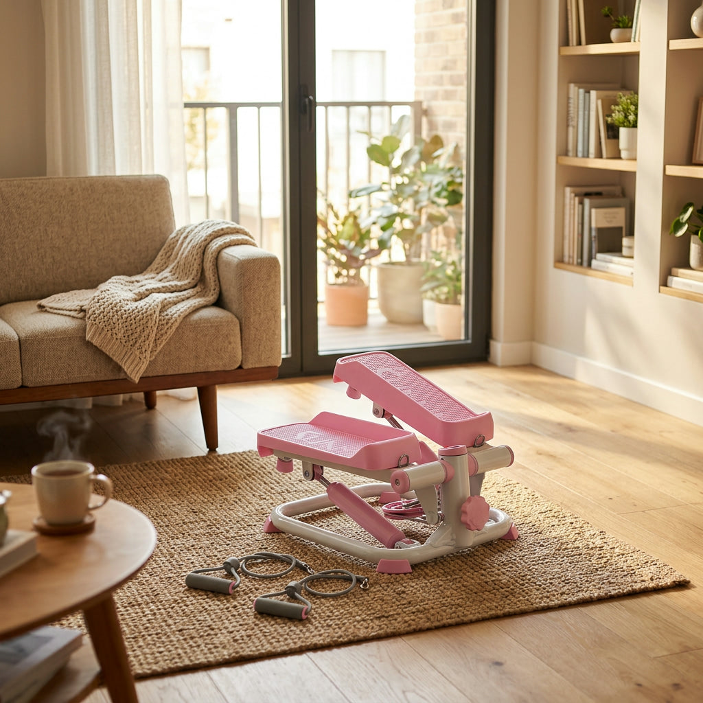 Smart Pink Mini Stepper With Resistance Bands