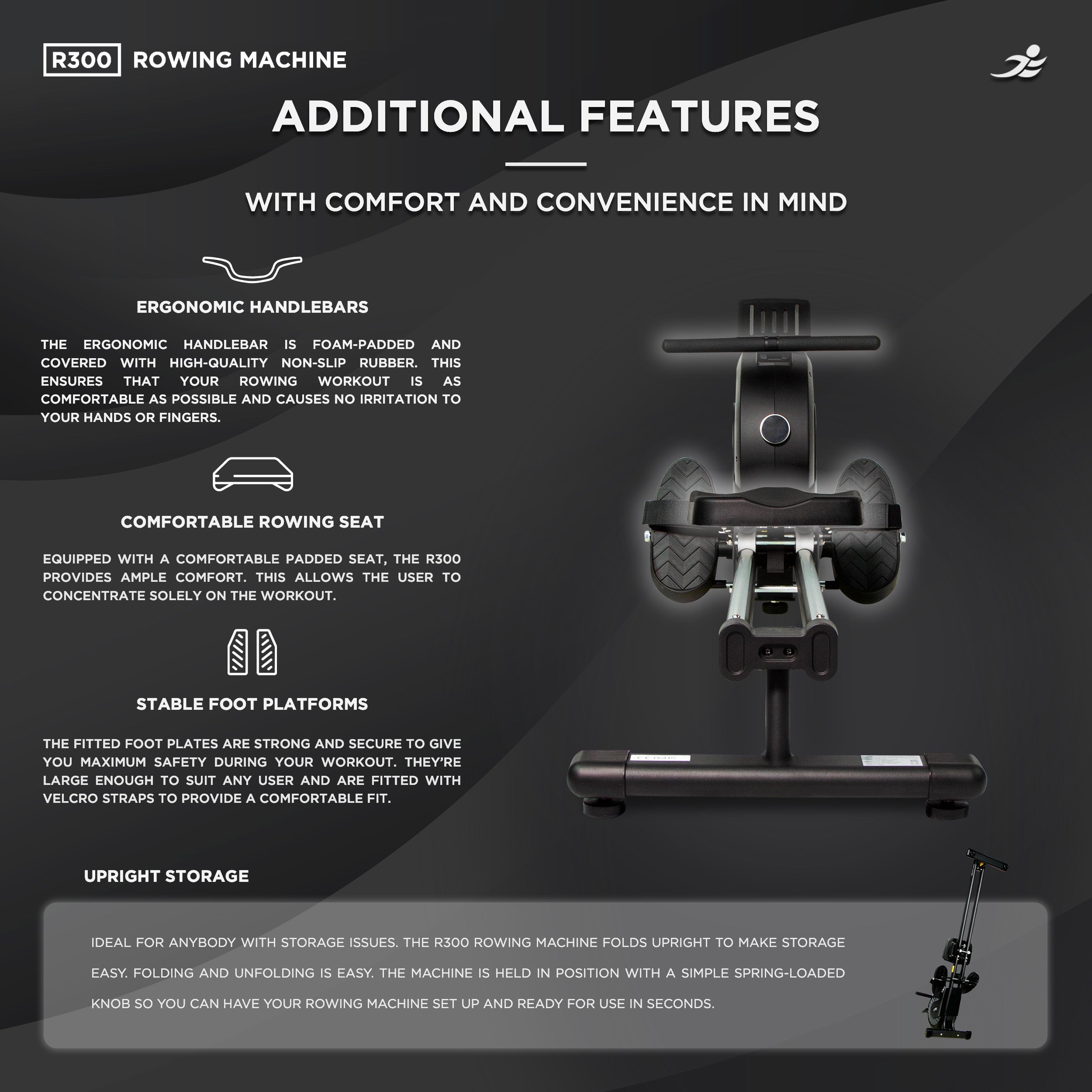 R300 Rowing Machine - Electro-Magnetic Resistance Rower w/ App Connectivity for Home Use, 9 Readout LCD Monitor