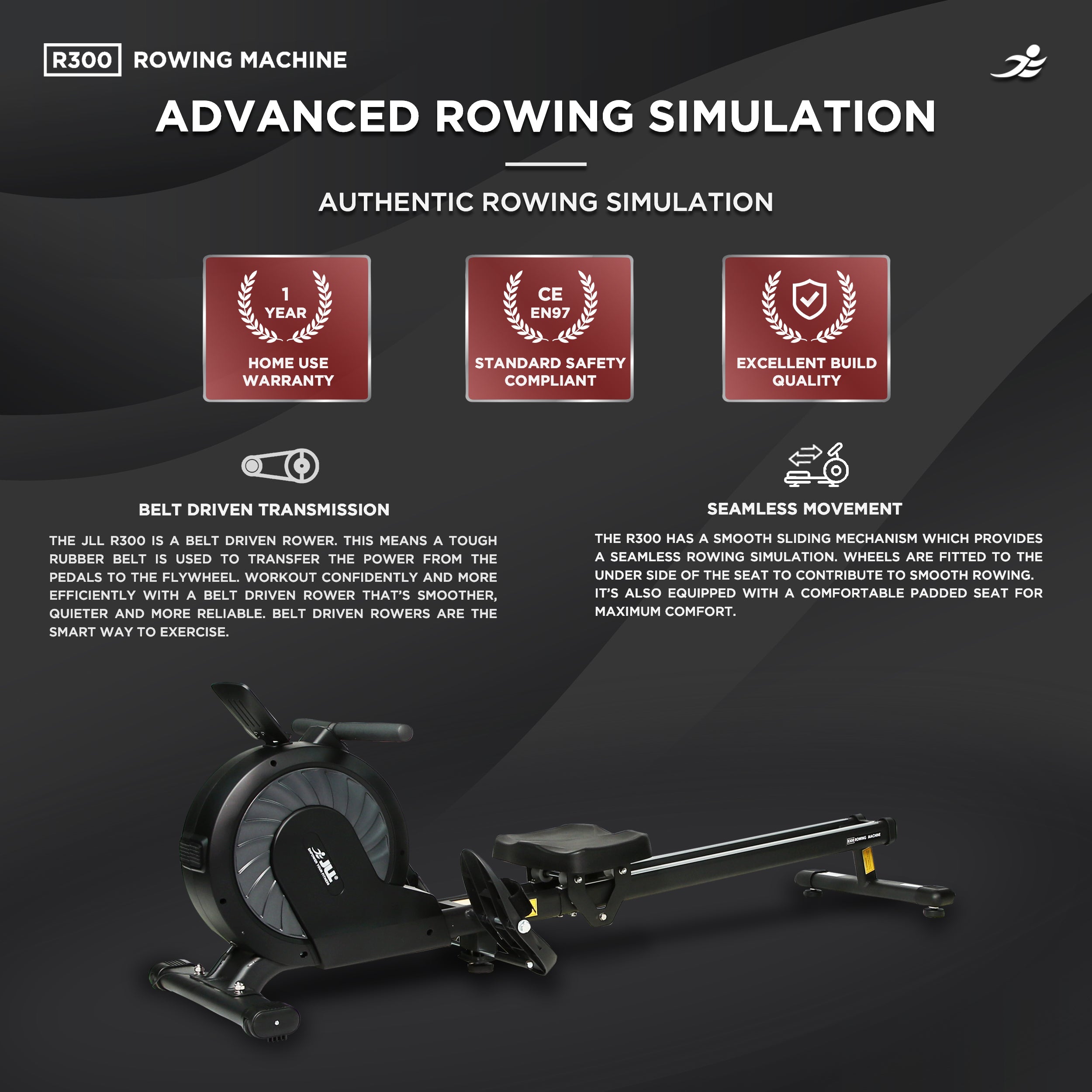 R300 Rowing Machine - Electro-Magnetic Resistance Rower w/ App Connectivity for Home Use, 9 Readout LCD Monitor