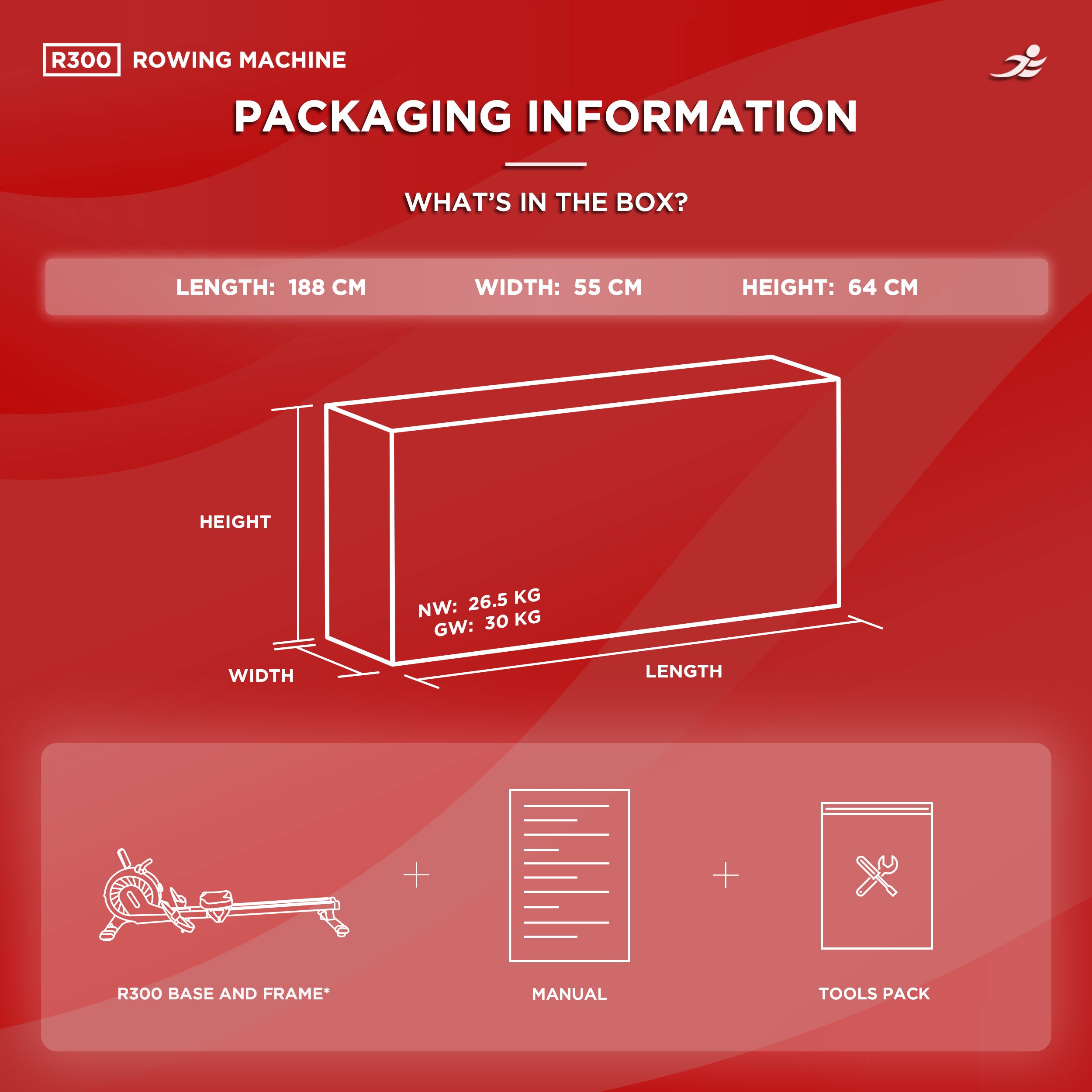 R300 Rowing Machine - Electro-Magnetic Resistance Rower w/ App Connectivity for Home Use, 9 Readout LCD Monitor