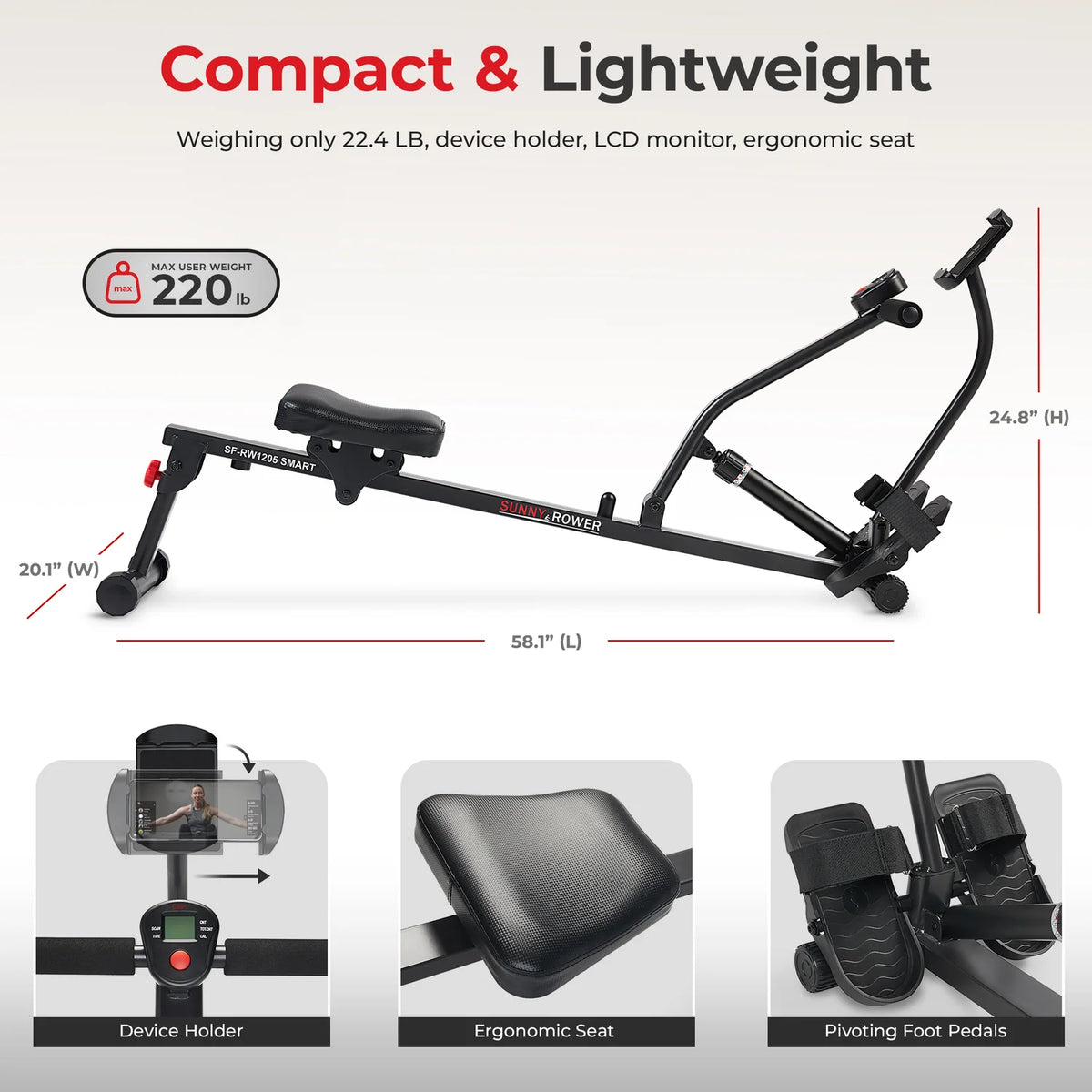 Smart Compact Hydraulic Rowing Machine