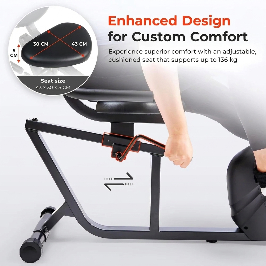 Heavy-Duty Recumbent Bike w/Wide Cushioned Seat & Back