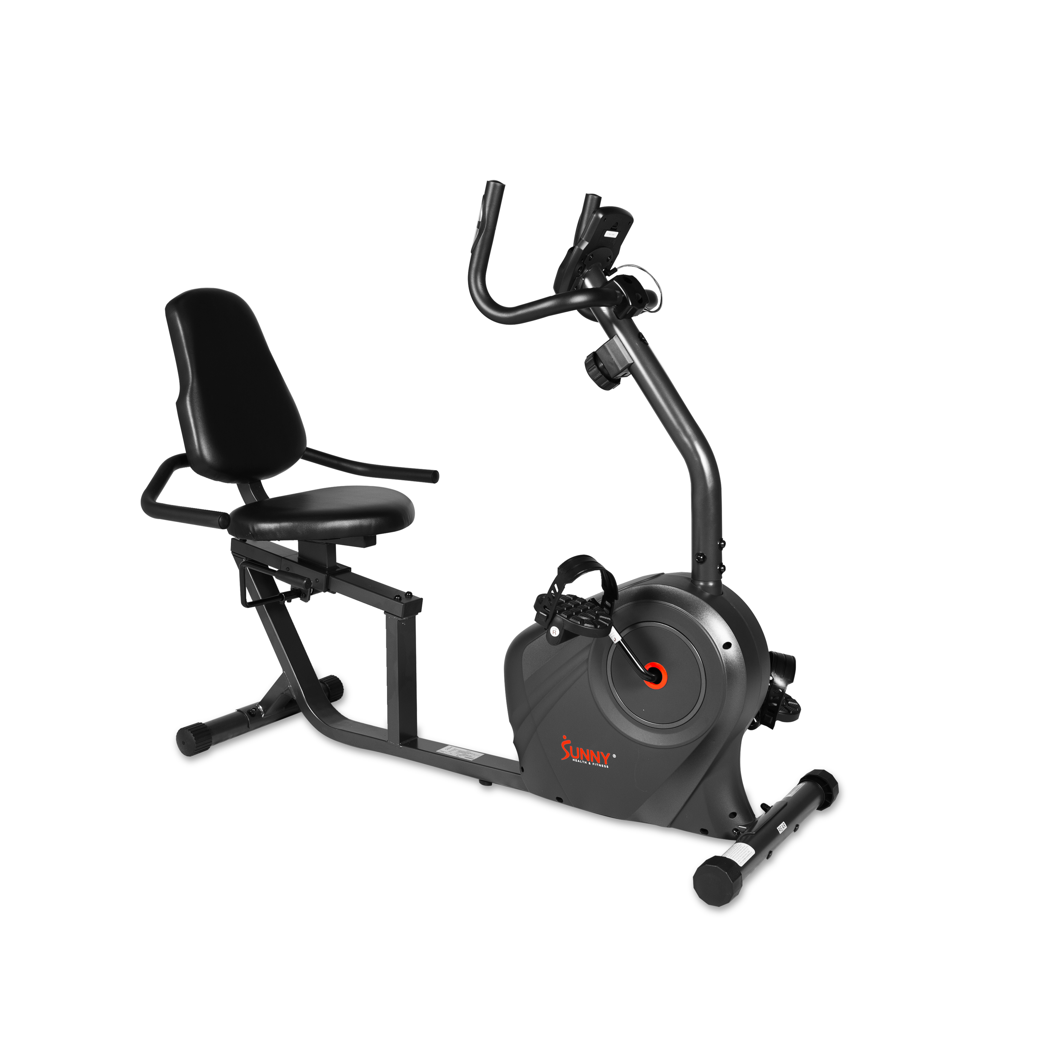 Sunny Health & Fitness Smart Heavy-Duty Recumbent Bike w/Wide Cushioned Seat & Back