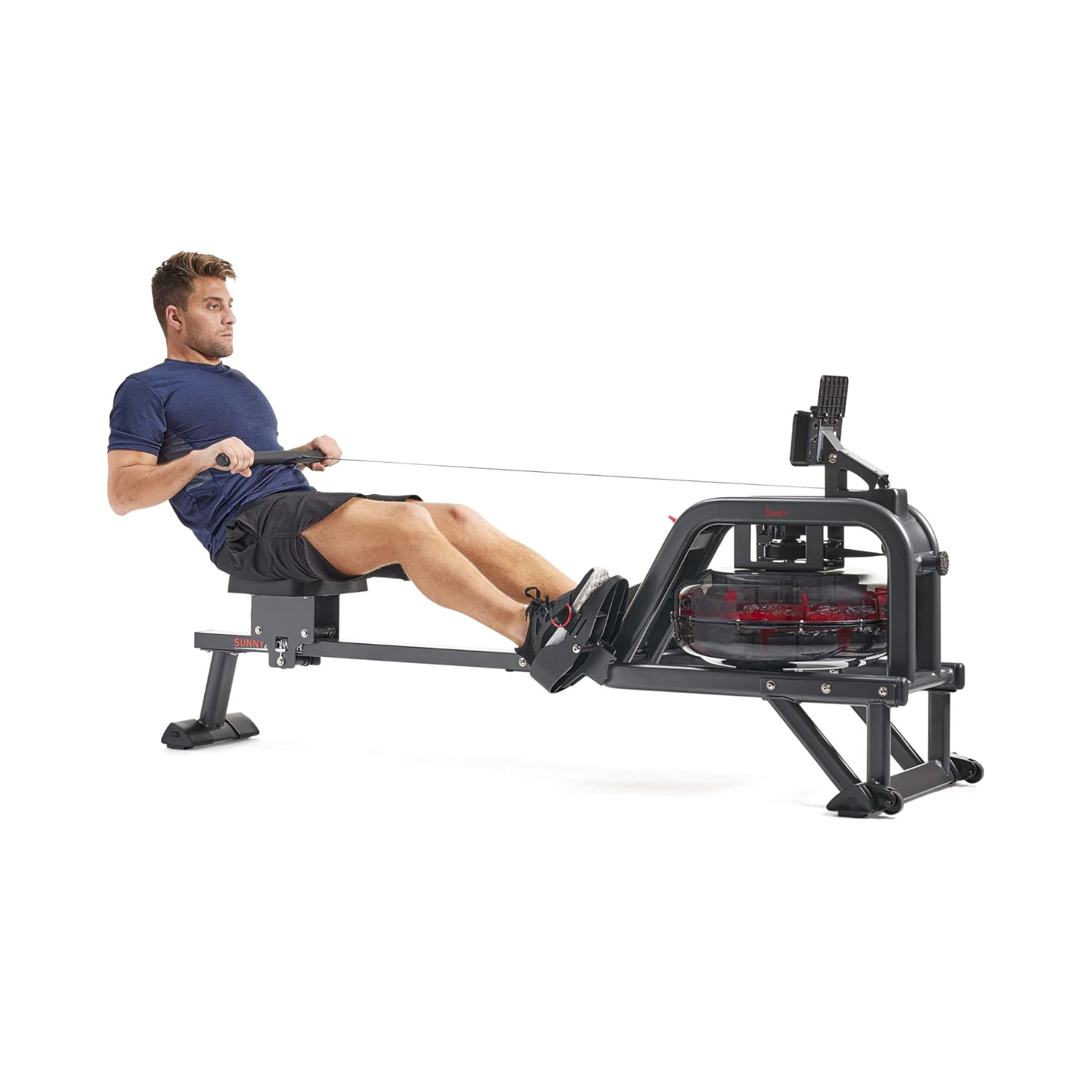 Sunny Health Fitness Obsidian Surge Smart Water Rowing Machine with