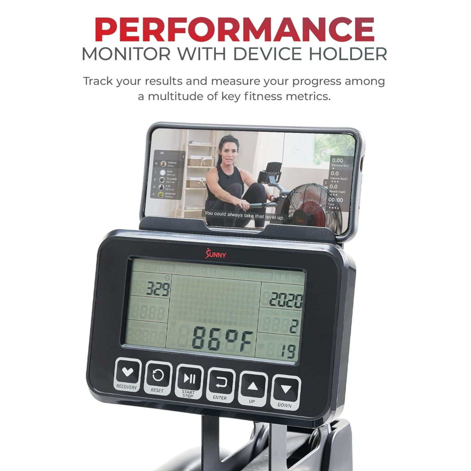 Sunny Health & Fitness Obsidian Surge Smart Water Rowing Machine with Dynamic Real-Time Resistance