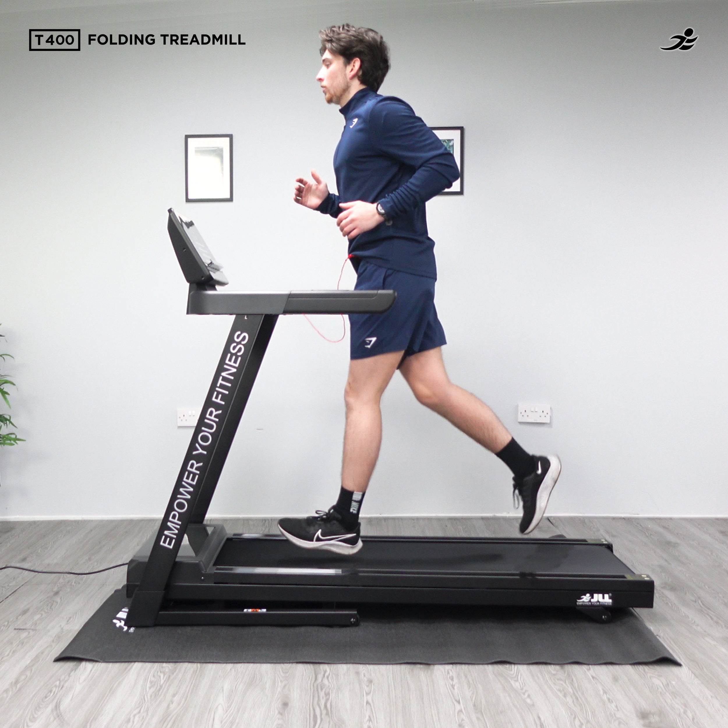 JLL T400 Folding Home Treadmill - 2.5HP Motor, 20 Incline Levels, 1km/h - 18km/h Speed Range