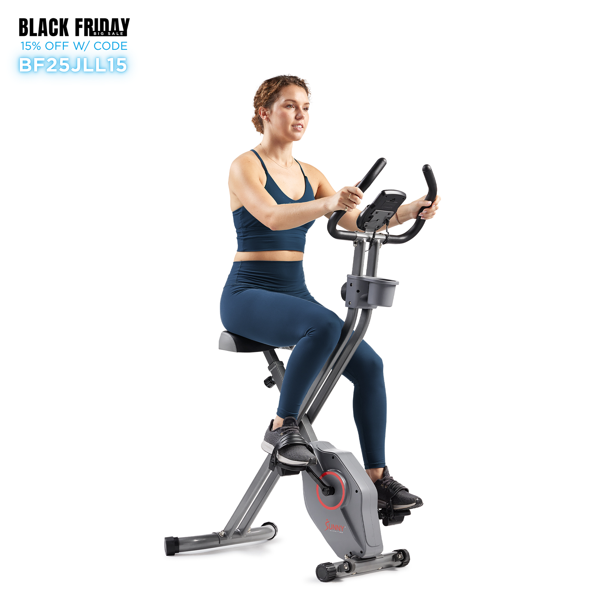 Sunny Health & Fitness Smart Folding X-Bike, Portable Compact Exercise Bike for Indoor Cycling Workout