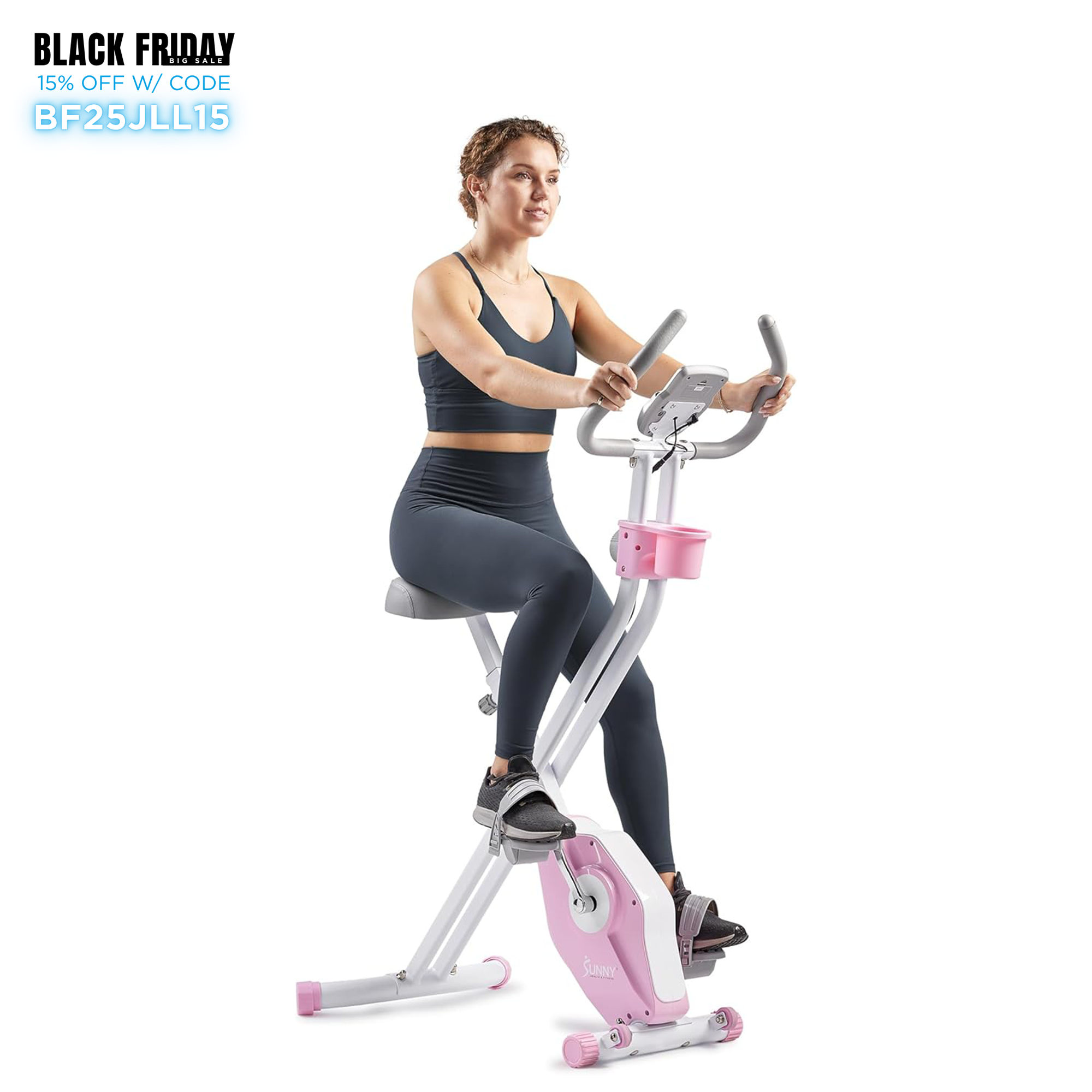 Sunny Health & Fitness Smart Folding X-Bike, Compact Exercise Bike for Indoor Cycling Workout