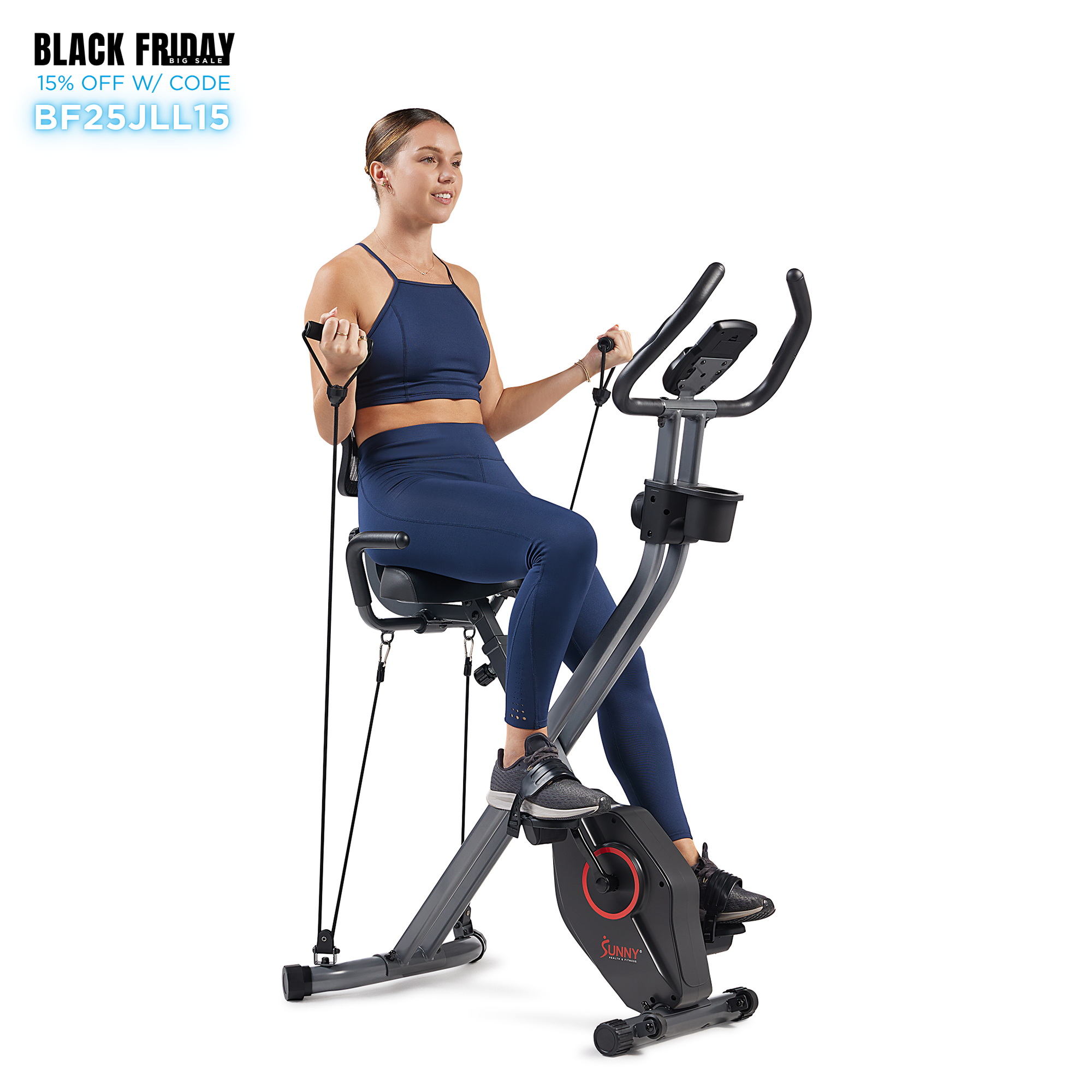 Sunny Health & Fitness Foldable Magnetic Stationary Exercise X-Bike Pro