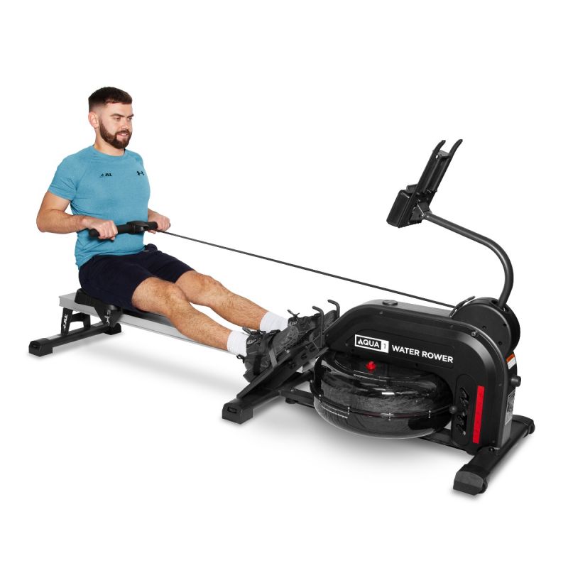 Aqua 1 Water Resistance Rowing Machine - Water and Elastic Dual Resistance Rower for Home Use, 11 Readout LCD Monitor