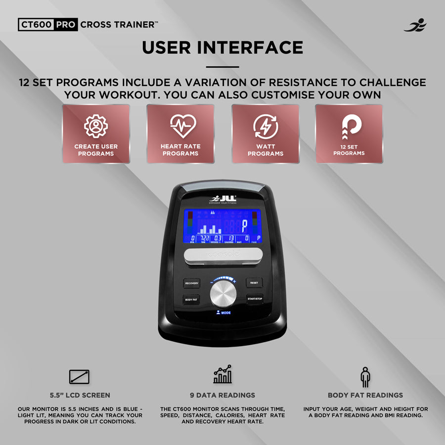 CT600 Pro Cross Trainer - Electro-Magnetic Resistance Cross Trainer/ Elliptical for Home Use