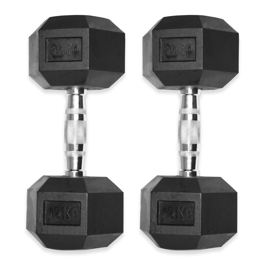 Rubber Hex Dumbbells 4kg - 32kg