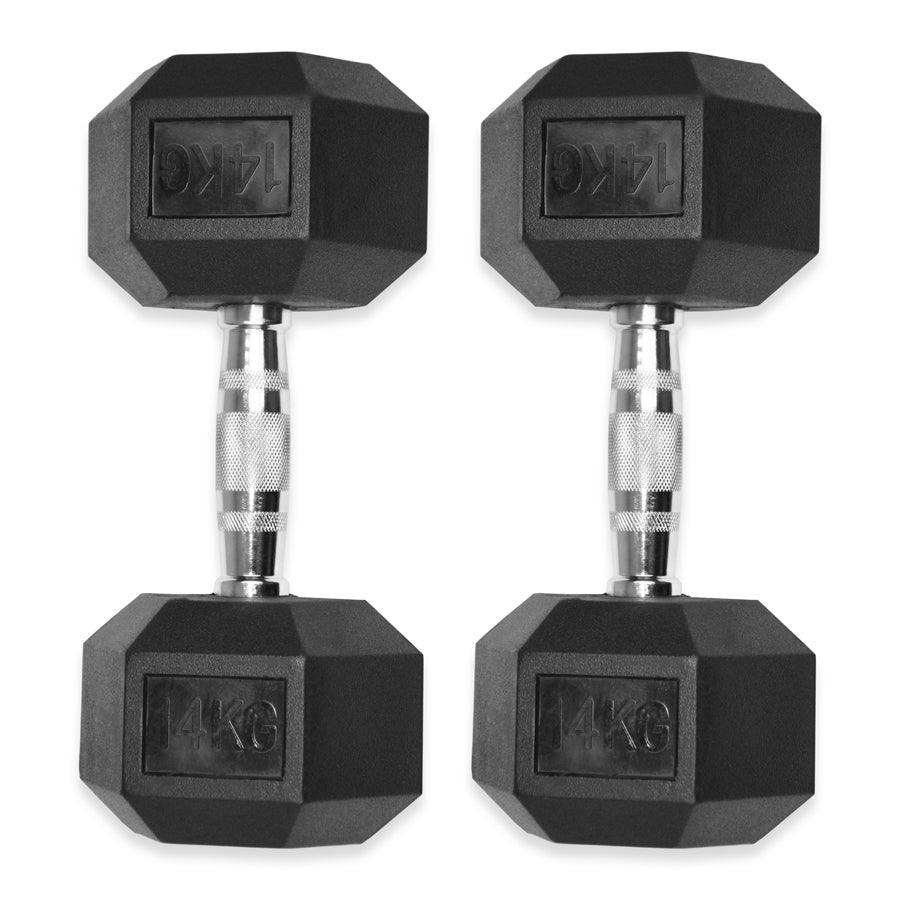 Rubber Hex Dumbbells 4kg - 32kg