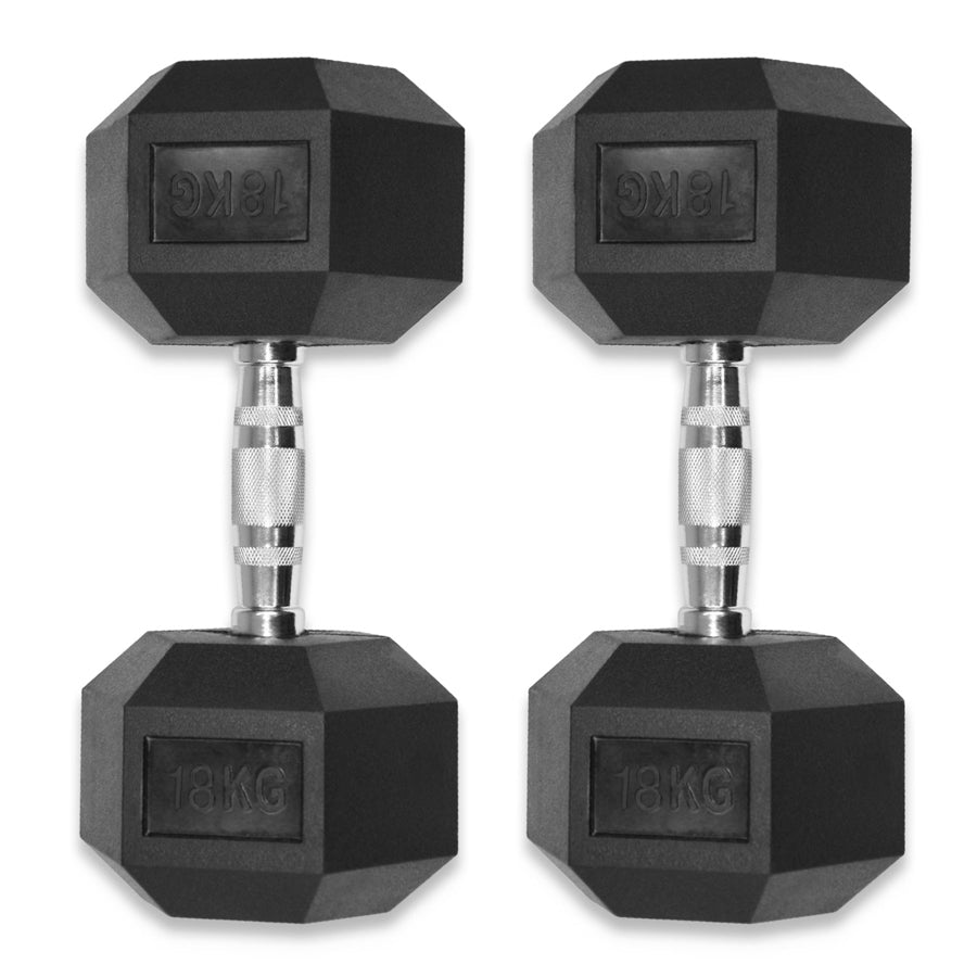 Rubber Hex Dumbbells 4kg - 32kg