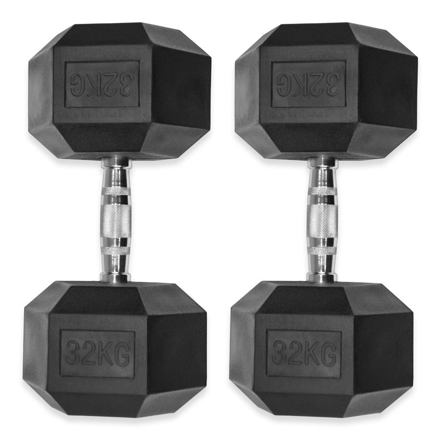 Rubber Hex Dumbbells 4kg - 32kg