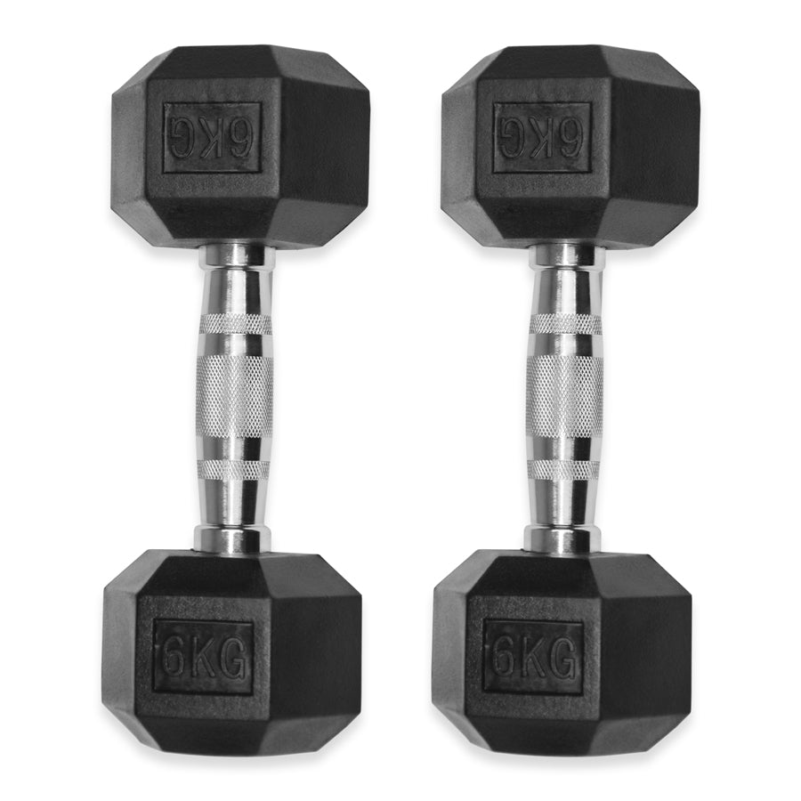 Rubber Hex Dumbbells 4kg - 32kg