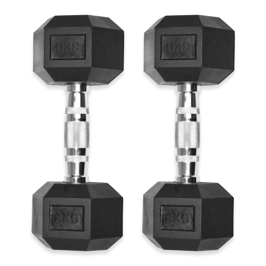 Rubber Hex Dumbbells 4kg - 32kg