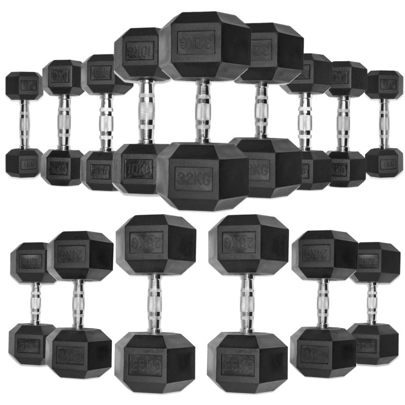 Rubber Hex Dumbbells 4kg - 32kg