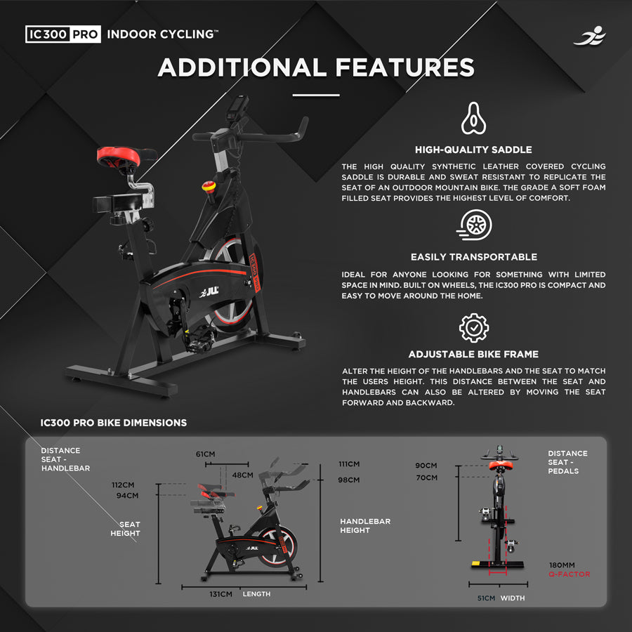JLL IC300 Pro Indoor Cycle Exercise Bike - 20kg Flywheel