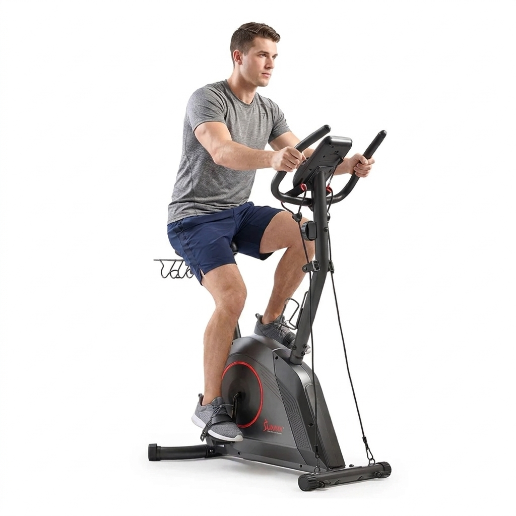 16-Level Magnetic Resistance Upright Bike with workout bands