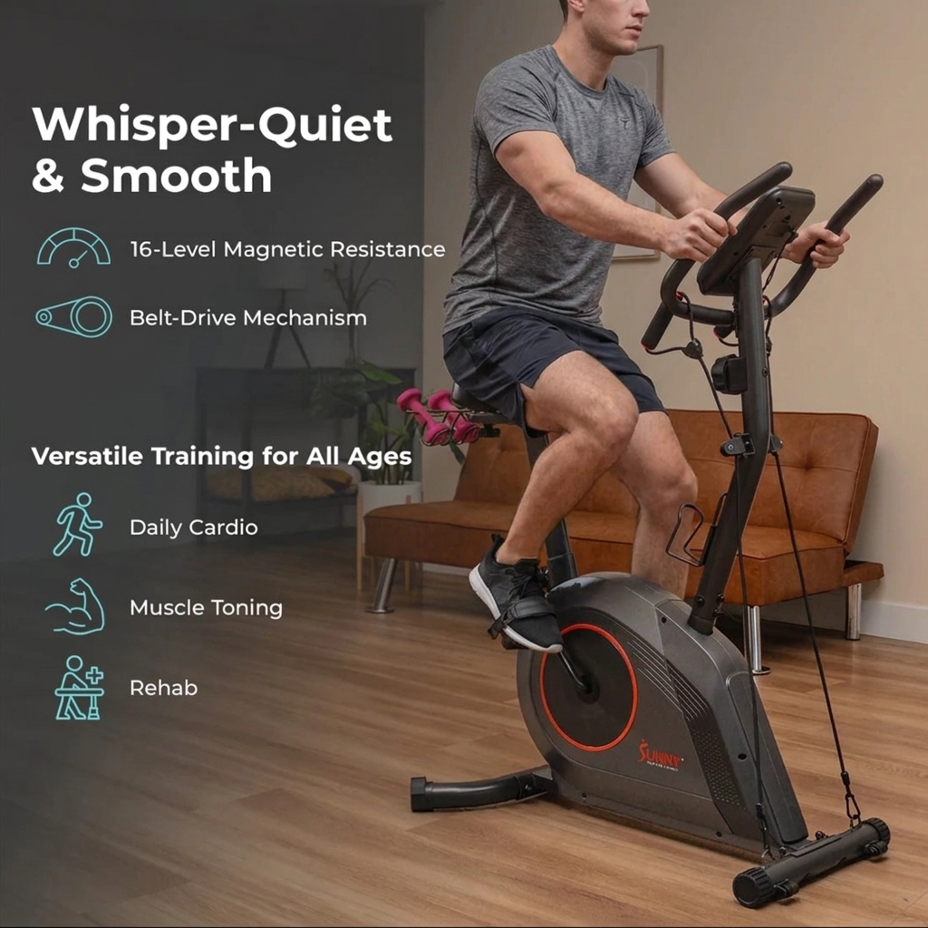16-Level Magnetic Resistance Upright Bike with workout bands