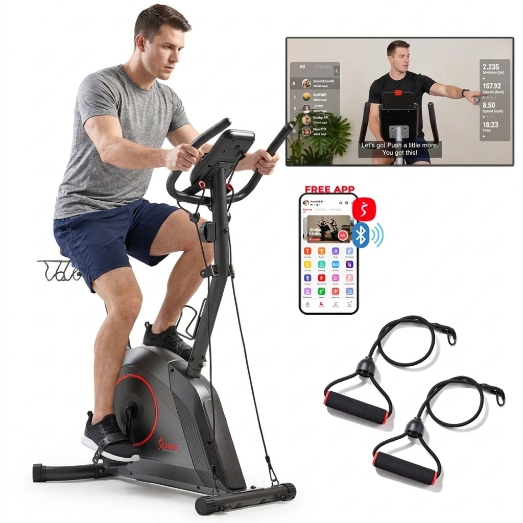 16-Level Magnetic Resistance Upright Bike with workout bands