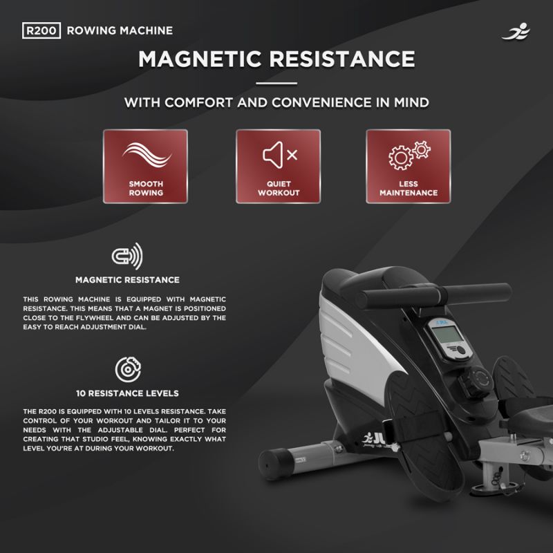 R200 Rowing Machine - Foldable Magnetic Resistance Rower for Home Use, 6 Readout LCD Monitor