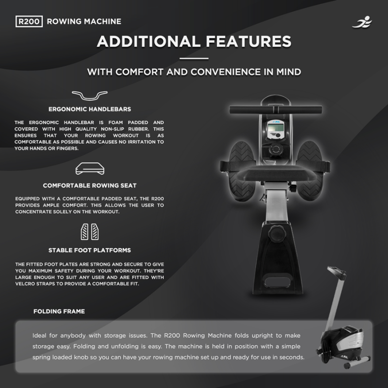 R200 Rowing Machine - Foldable Magnetic Resistance Rower for Home Use, 6 Readout LCD Monitor
