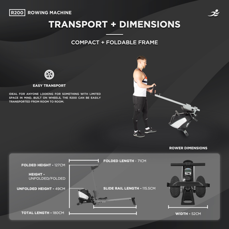 R200 Rowing Machine - Foldable Magnetic Resistance Rower for Home Use, 6 Readout LCD Monitor